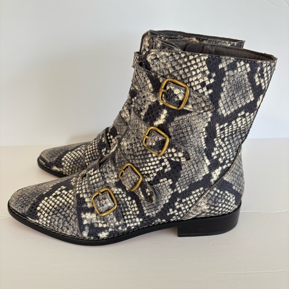 J. Crew Multi Buckle Snake Embossed Leather Moto Boots 9 EUC - Picture 3 of 11